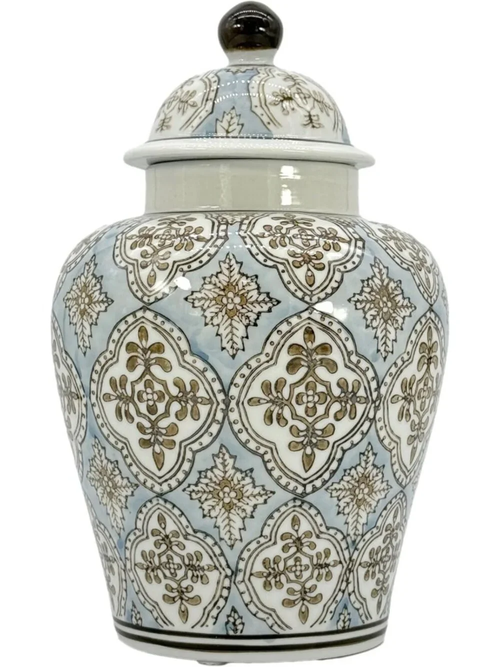 Light Blue & Brown Hand Painted Mosaic Ceramic Ginger Jar 12